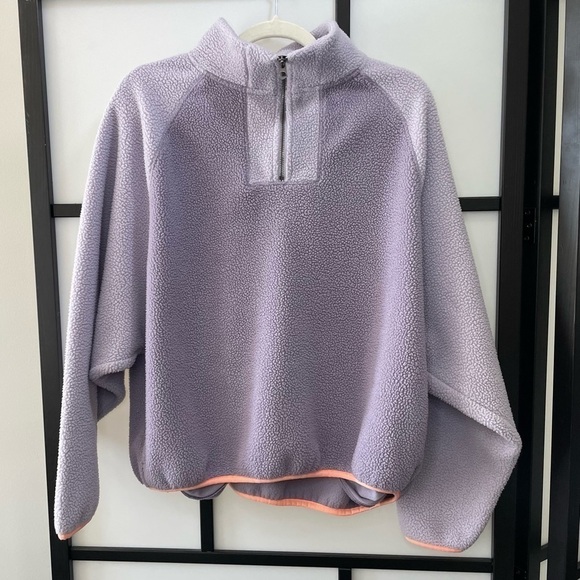 [M] American Eagle Fuzzy Lavender Purple 1/2 Zip Sweater w/ Neon Orange Trim - Picture 2 of 5